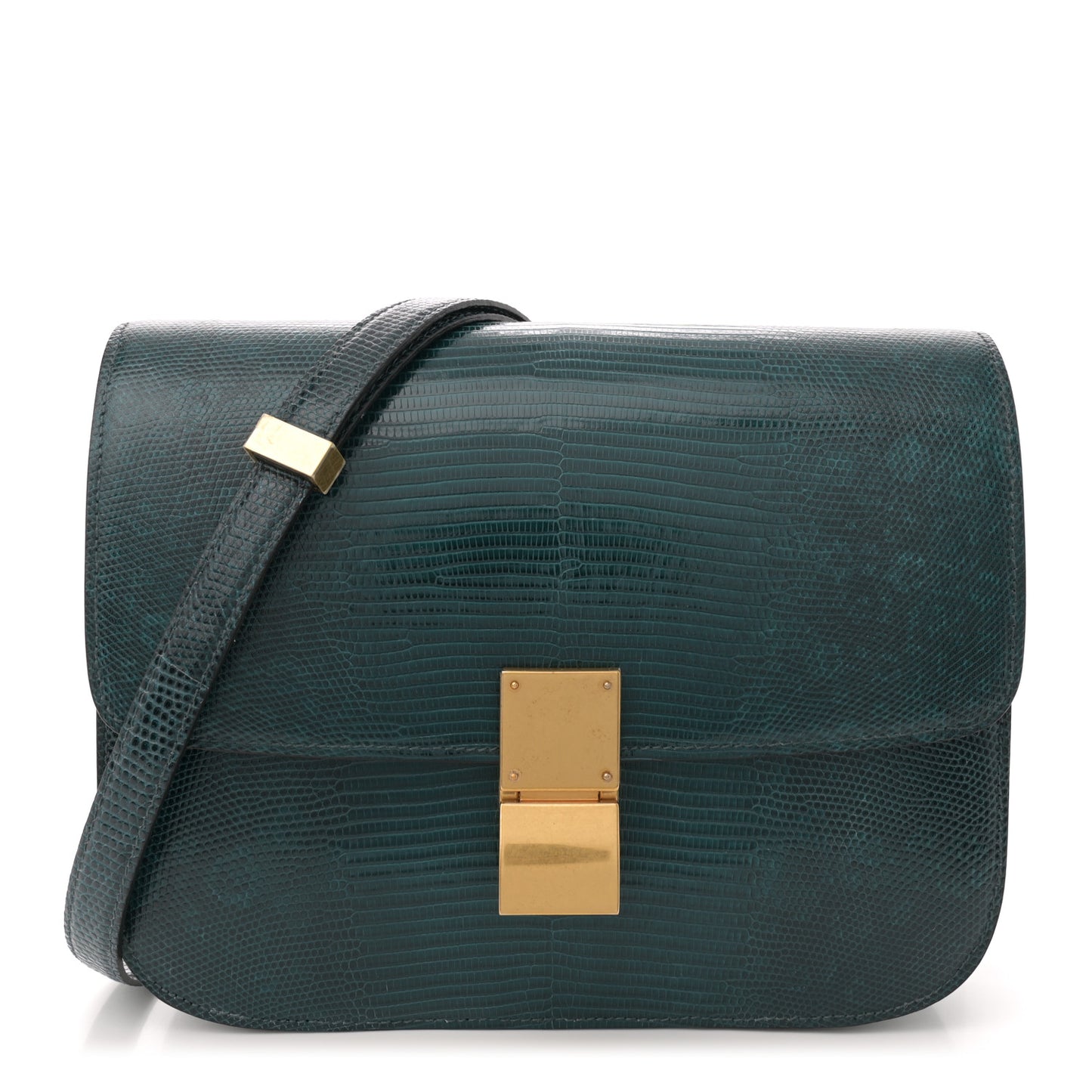 Lizard Medium Classic Box Flap Bag Dark Green