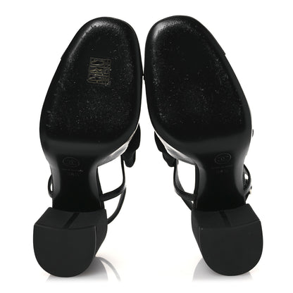 Chanel Crumpled Shiny Fabric Grosgrain Cap Toe Camellia Bow Slingback Pumps 38.5 Black 7 of 11