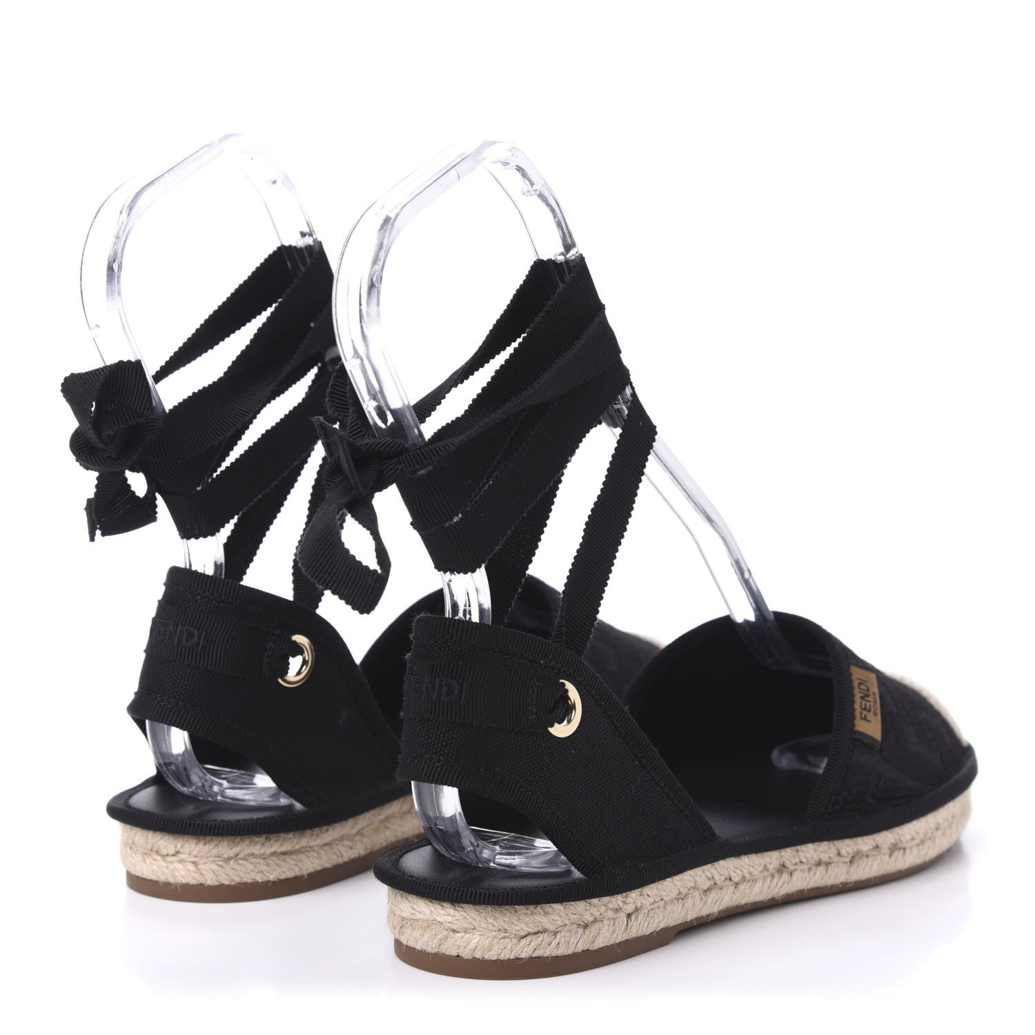 Fendi Canvas FF Embroidered Roma Ankle Wrap Flat Espadrilles 37.5 Black 4 of 7
