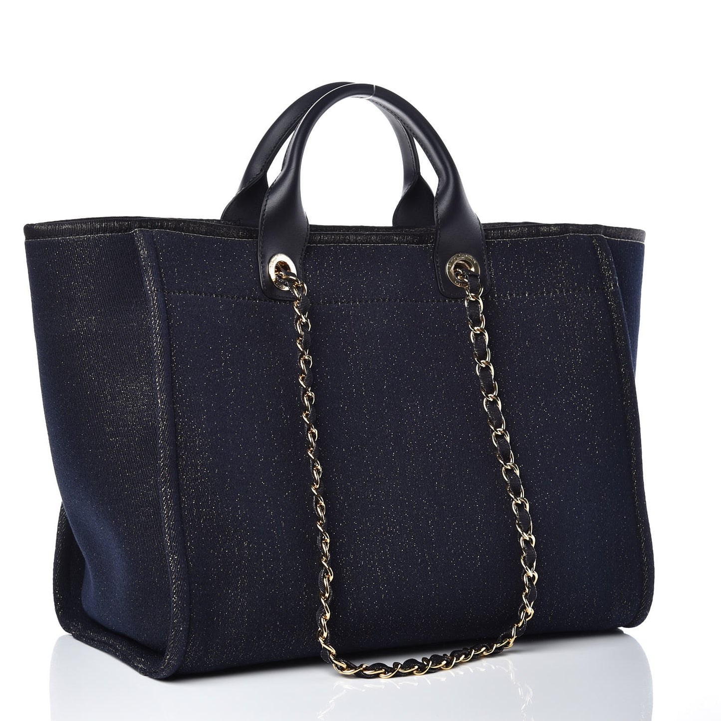 Lurex Canvas Medium Deauville Tote Navy Blue Gold