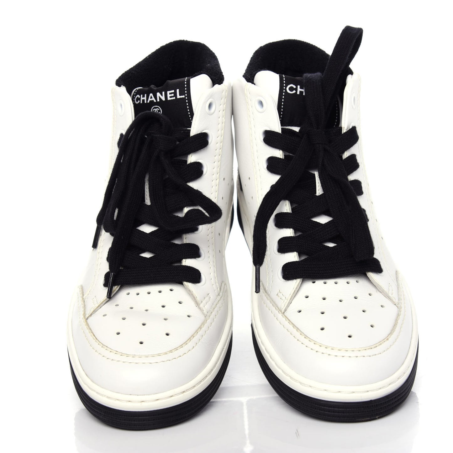 Calfskin Womens Logo High Sneakers 37 White Black