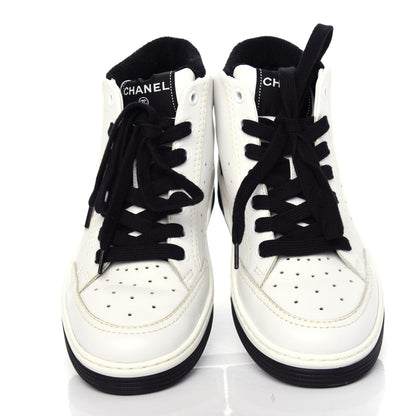 Chanel Calfskin Womens Logo High Sneakers 37 White Black 5 of 11