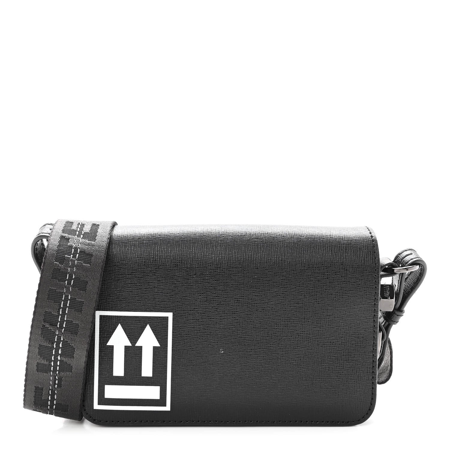 Off-White Saffiano Binder Crossbody Bag Black White 1 of 12