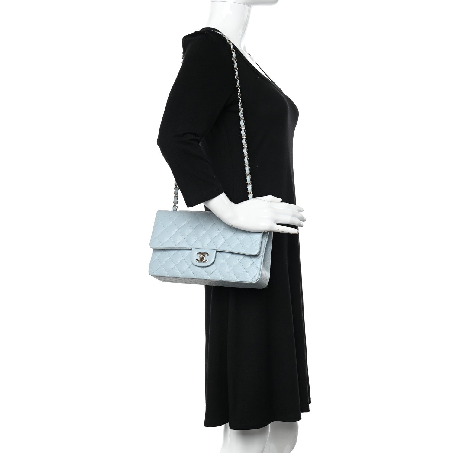 Chanel Caviar Quilted Medium Double Flap Light Blue 2 of 10