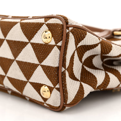 Prada Jacquard Saffiano Triangolo Symbole Embroidered Mini Galleria Double Zip Tote Tabacco Talco 10 of 16