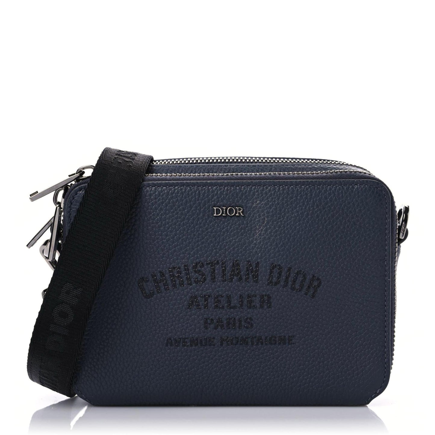 Grained Calfskin Double Zip Crossbody Pouch Blue