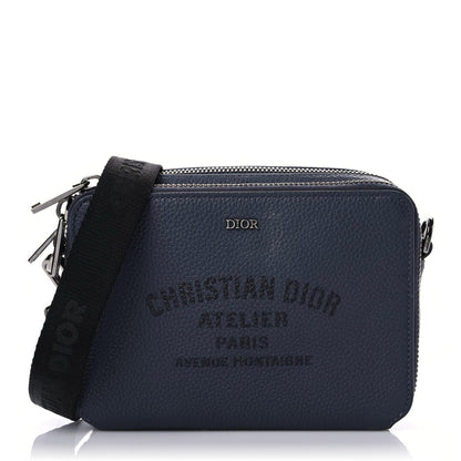 Christian Dior Grained Calfskin Double Zip Crossbody Pouch Blue 1 of 20