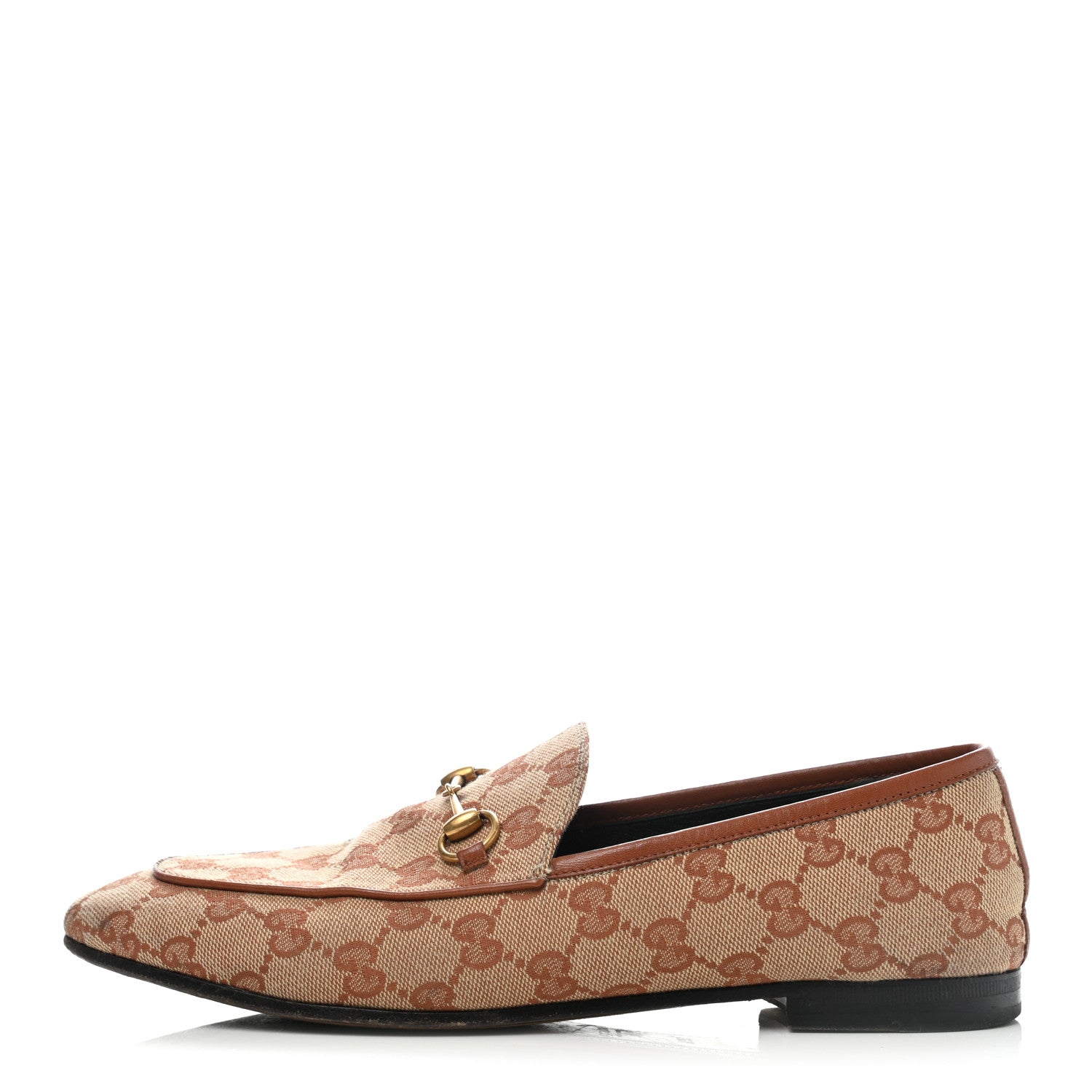 Gucci Canvas GG Monogram Horsebit Womens Jordaan Loafers 39.5 Beige Ruggine Rust 1 of 8