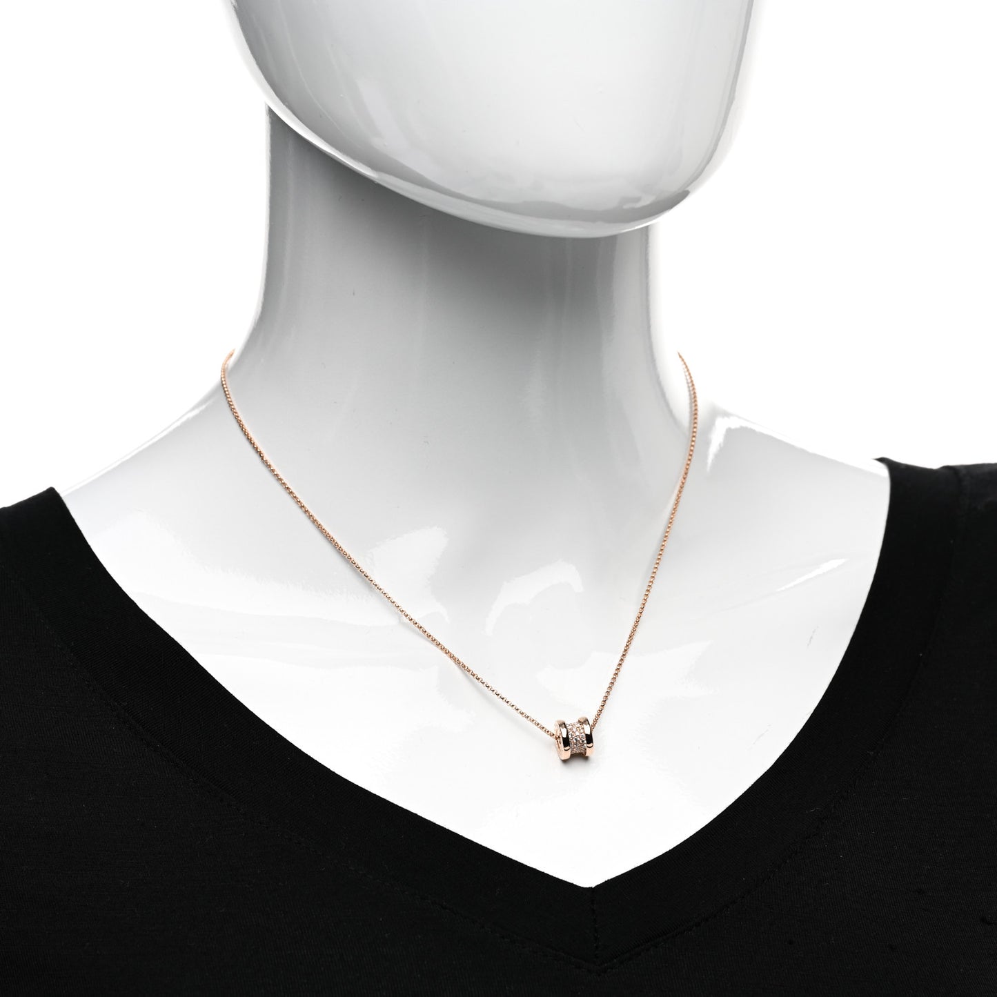 18K Rose Gold Diamond Small B.Zero1 Pave Pendant Necklace