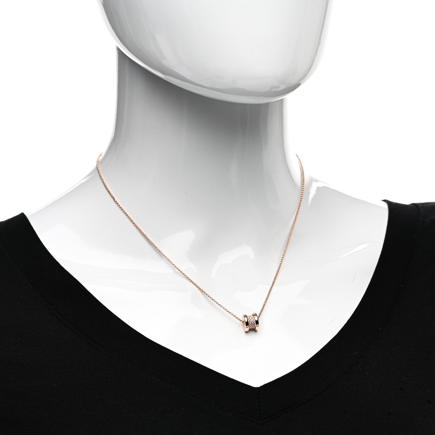 Bulgari 18K Rose Gold Diamond Small B.Zero1 Pave Pendant Necklace 2 of 5