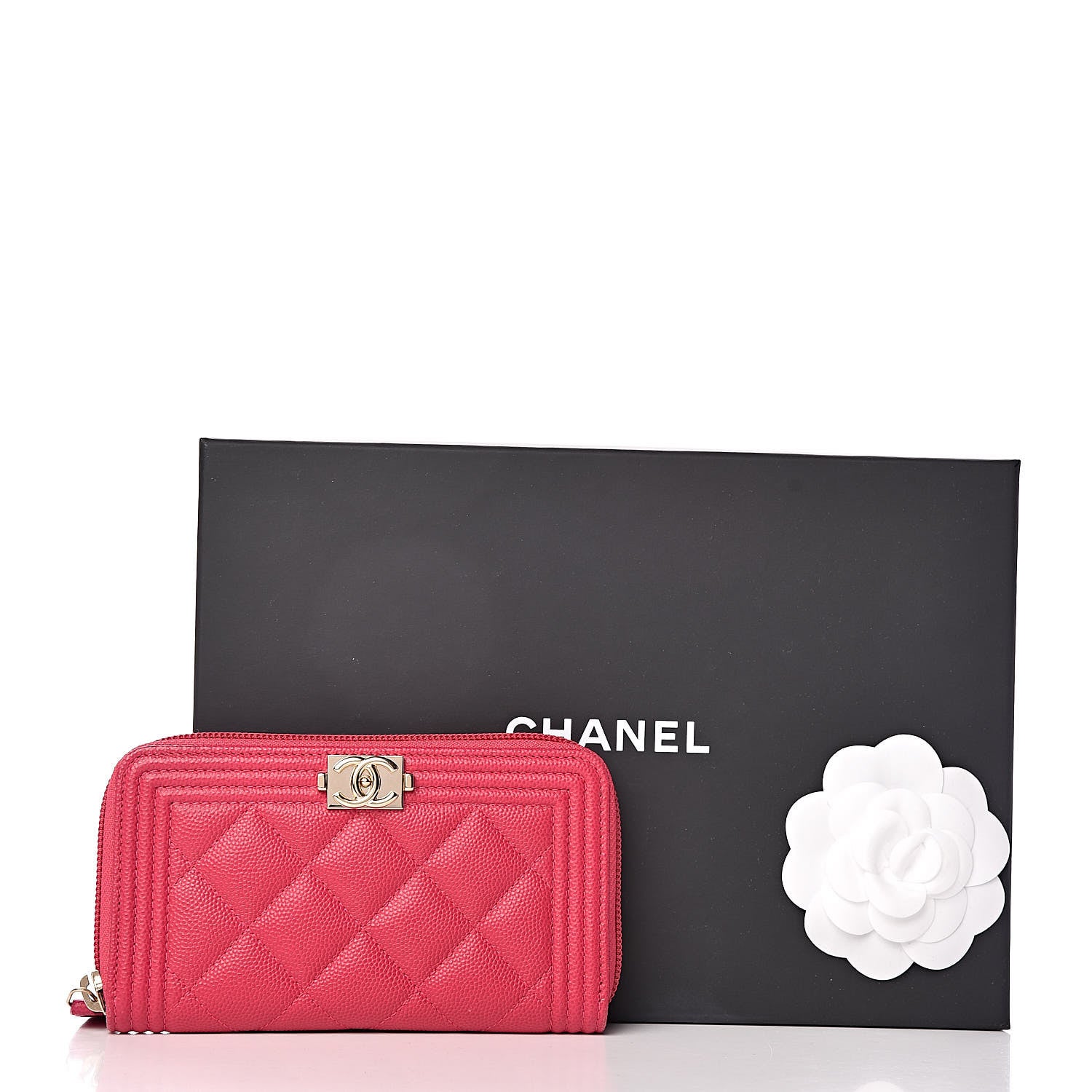 Chanel Caviar Quilted Small Boy Zip Around Wallet Fuchsia 8 of 8