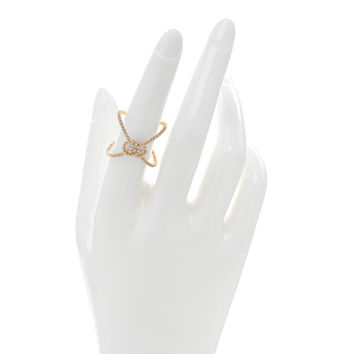 Gucci 18K Yellow Gold Diamond Running G Cross Pave Ring 56 7.5 2 of 5