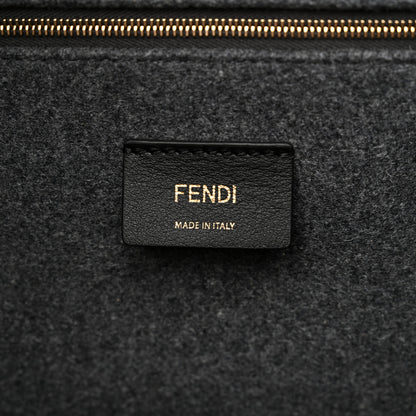 Fendi Melange Flannel Plexiglass Satin Logo Embroidered Threaded Edge Large Fendi Sunshine Shopper Tote Grigio Black 6 of 11