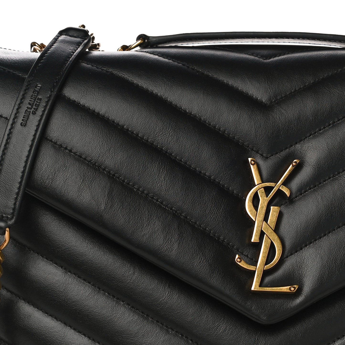 Calfskin Y Quilted Monogram Medium Loulou Chain Satchel Black