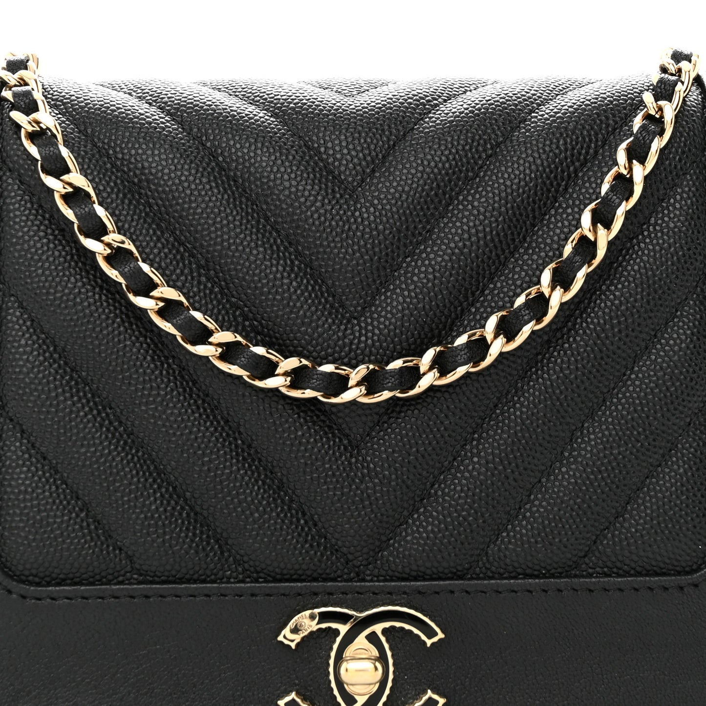 Caviar Chevron Quilted Vintage Mademoiselle Wallet On Chain WOC Black