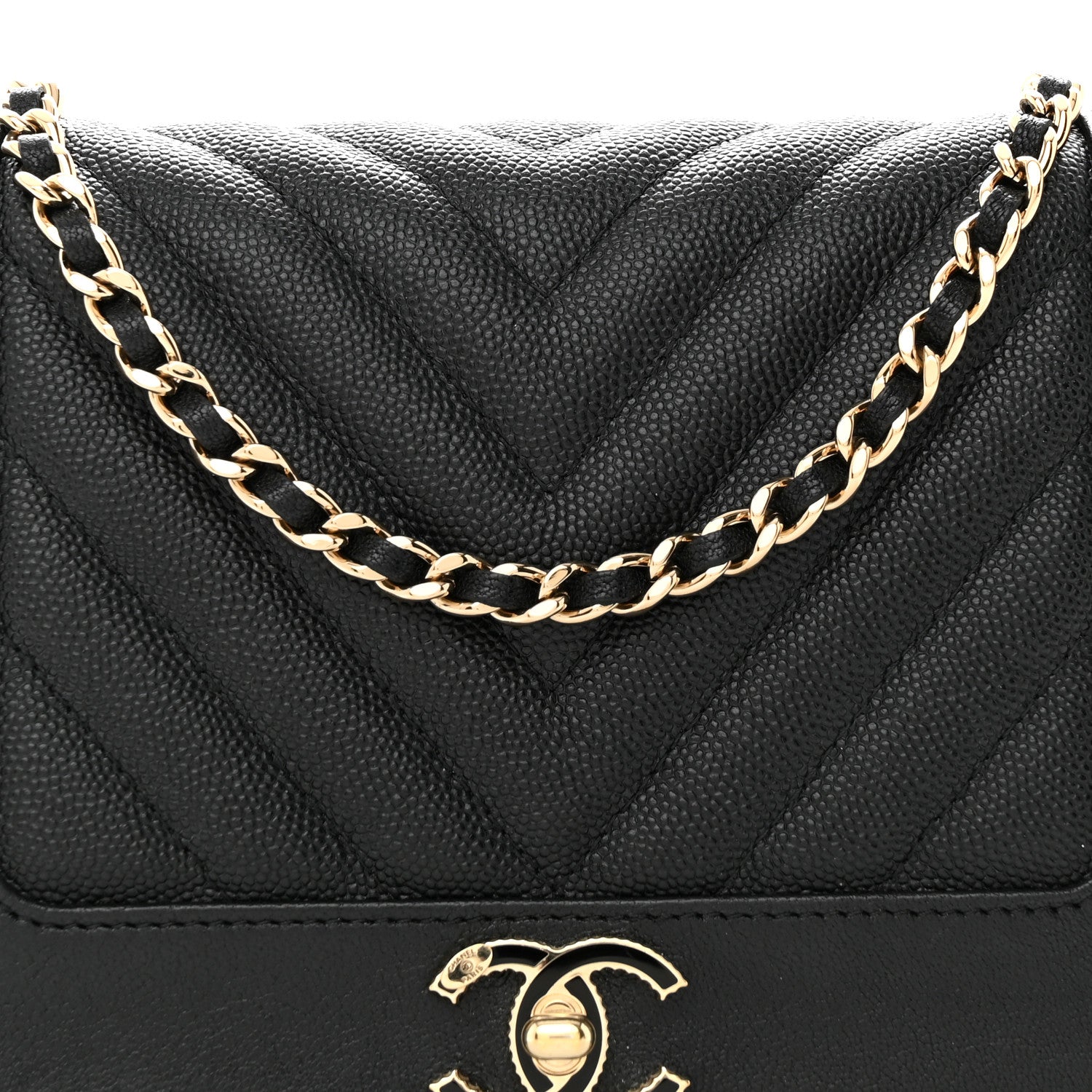 Chanel Caviar Chevron Quilted Vintage Mademoiselle Wallet On Chain WOC Black 9 of 13