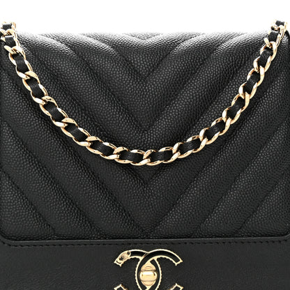 Chanel Caviar Chevron Quilted Vintage Mademoiselle Wallet On Chain WOC Black 9 of 13