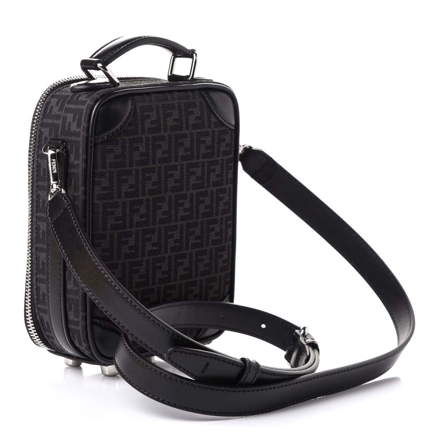 Fendi Recycled Fabric Jacquard Vitello Astro Micro FF Mini Trolley Bag Asfalto Black 4 of 11