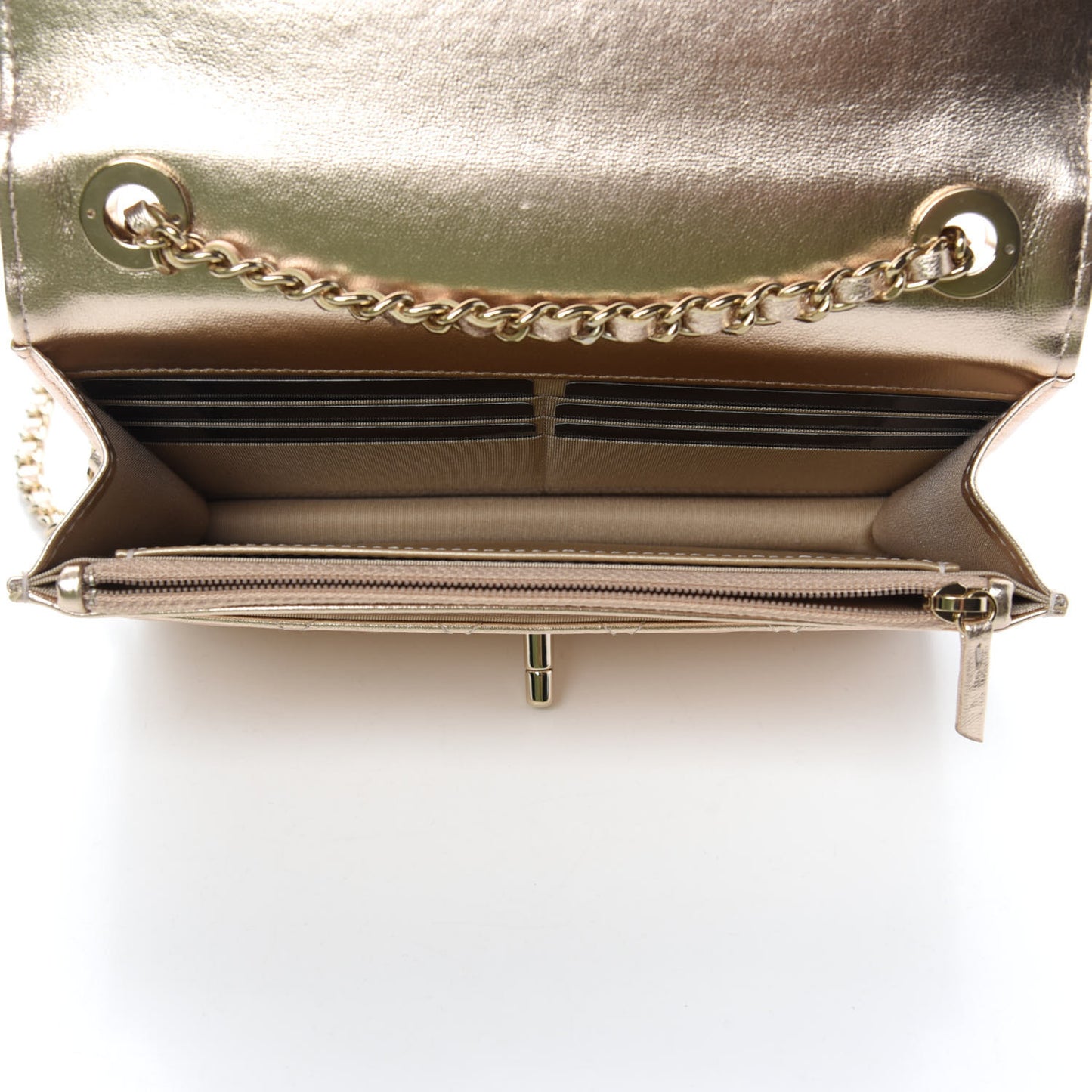 Metallic Lambskin Quilted Trendy CC Wallet On Chain WOC Gold