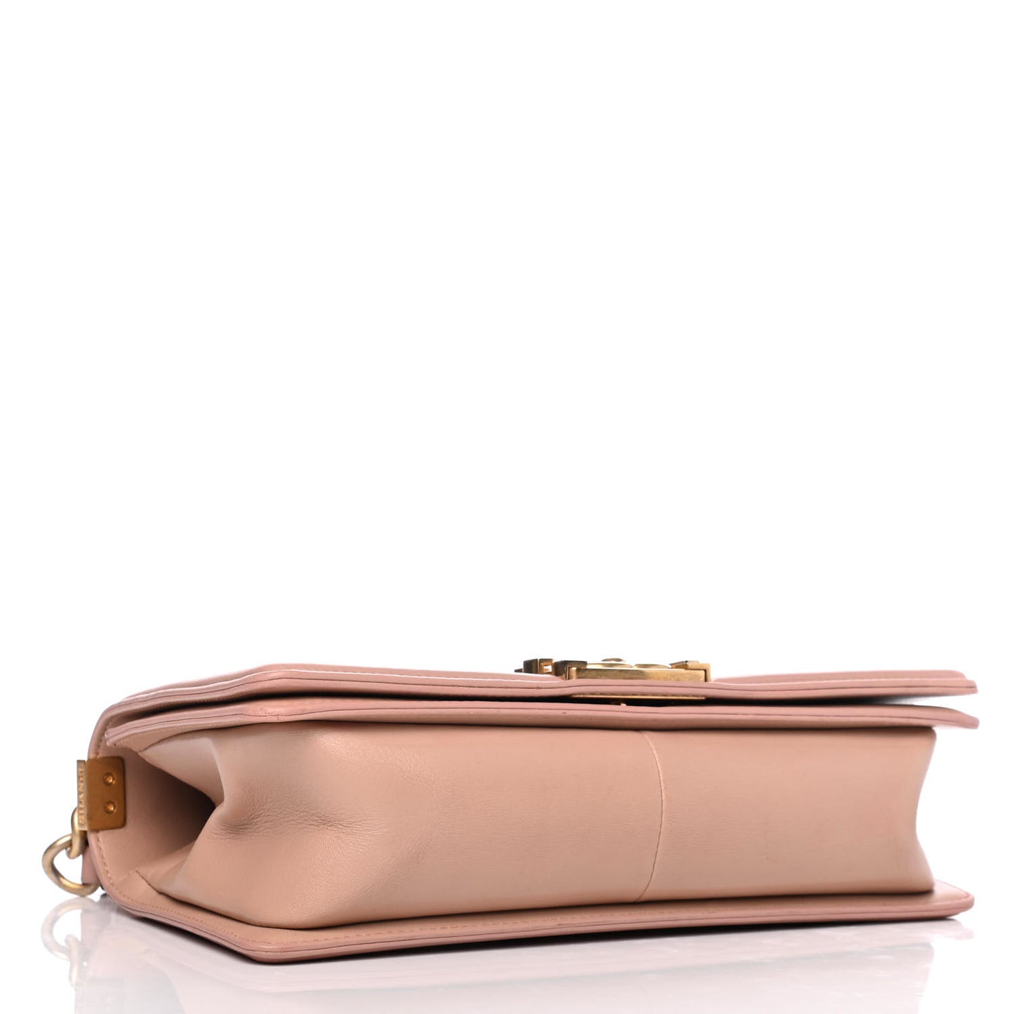 Lambskin Chevron Chain Stitched Medium Boy Flap Beige
