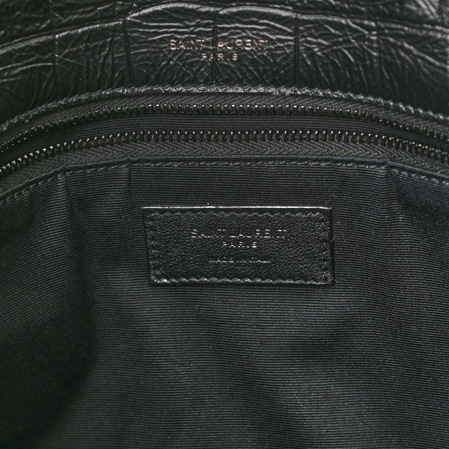 Crocodile Embossed Lambskin Monogram Medium Niki Chain Satchel Black