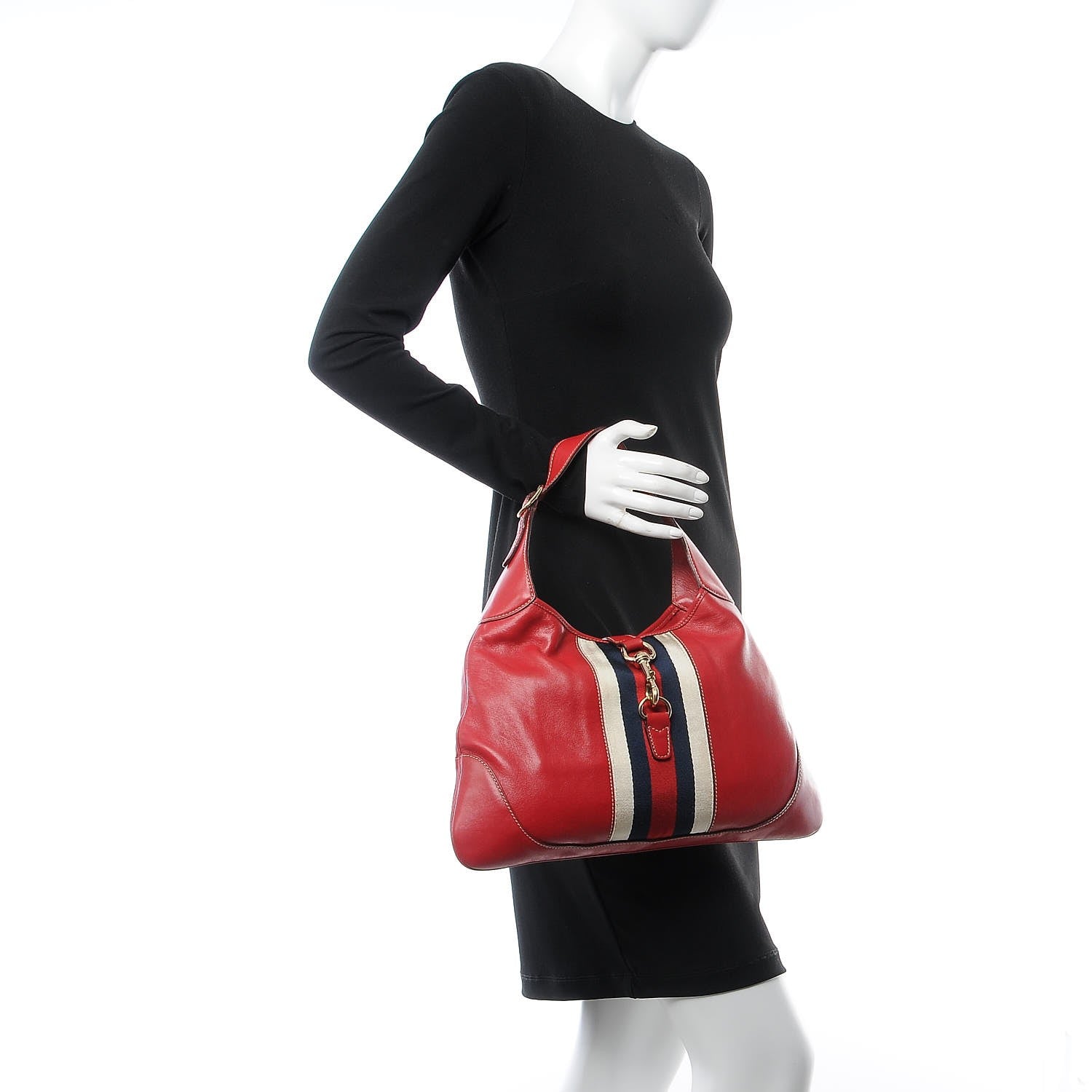 Gucci Calfskin Web Medium Jackie O Bouvier Hobo Red 2 of 7