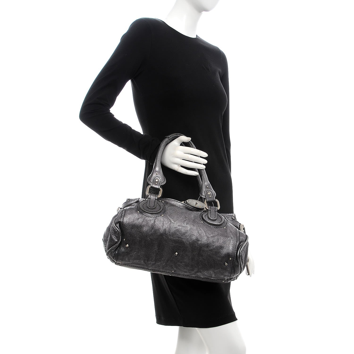 Chloe Metallic Calfskin Medium Paddington Satchel Grey 2 of 9