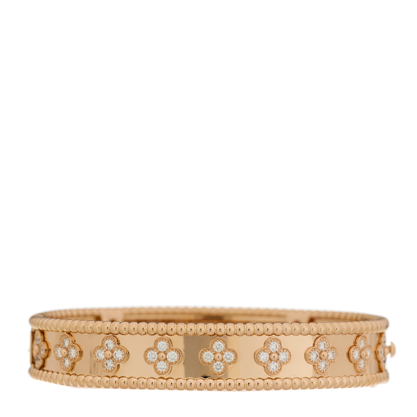 18K Rose Gold Diamond Perlee Clovers Bangle Bracelet S