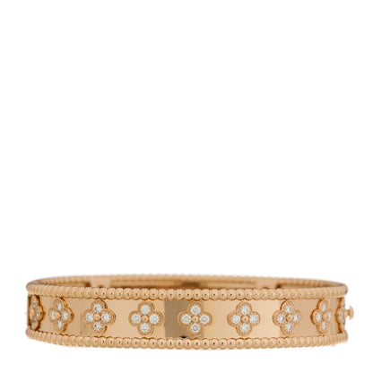 Van Cleef & Arpels 18K Rose Gold Diamond Perlee Clovers Bangle Bracelet S 2 of 4