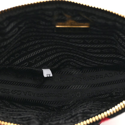 Prada Jacquard Calfskin Triangolo Symbole Embroidered Mini Triangle Double Bag Black Ciliegia 5 of 10