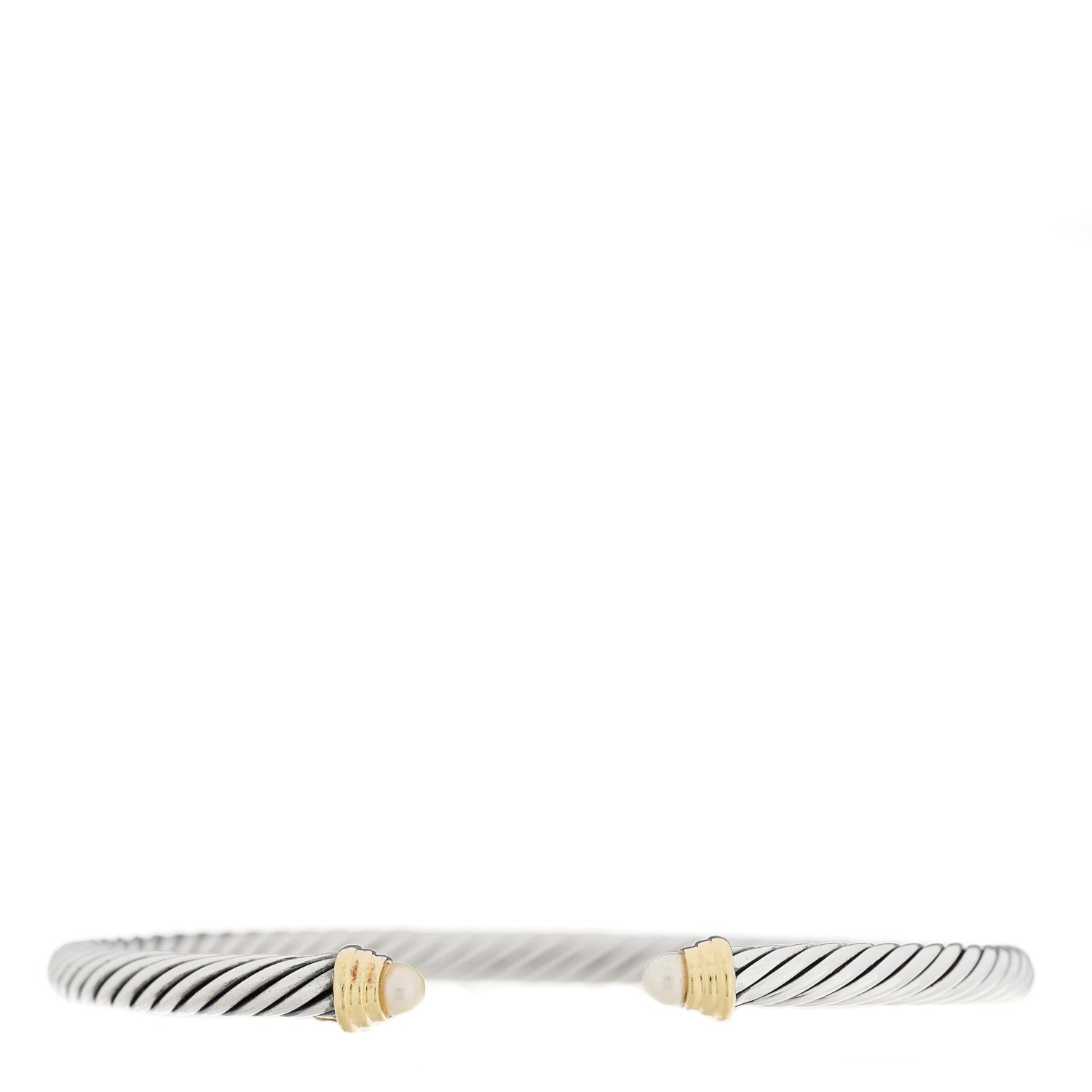 David Yurman Sterling Silver 18K Yellow Gold Pearl 4mm Cable Classics Bracelet 1 of 3