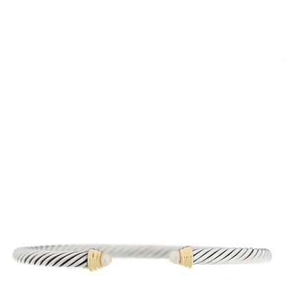 David Yurman Sterling Silver 18K Yellow Gold Pearl 4mm Cable Classics Bracelet 1 of 3