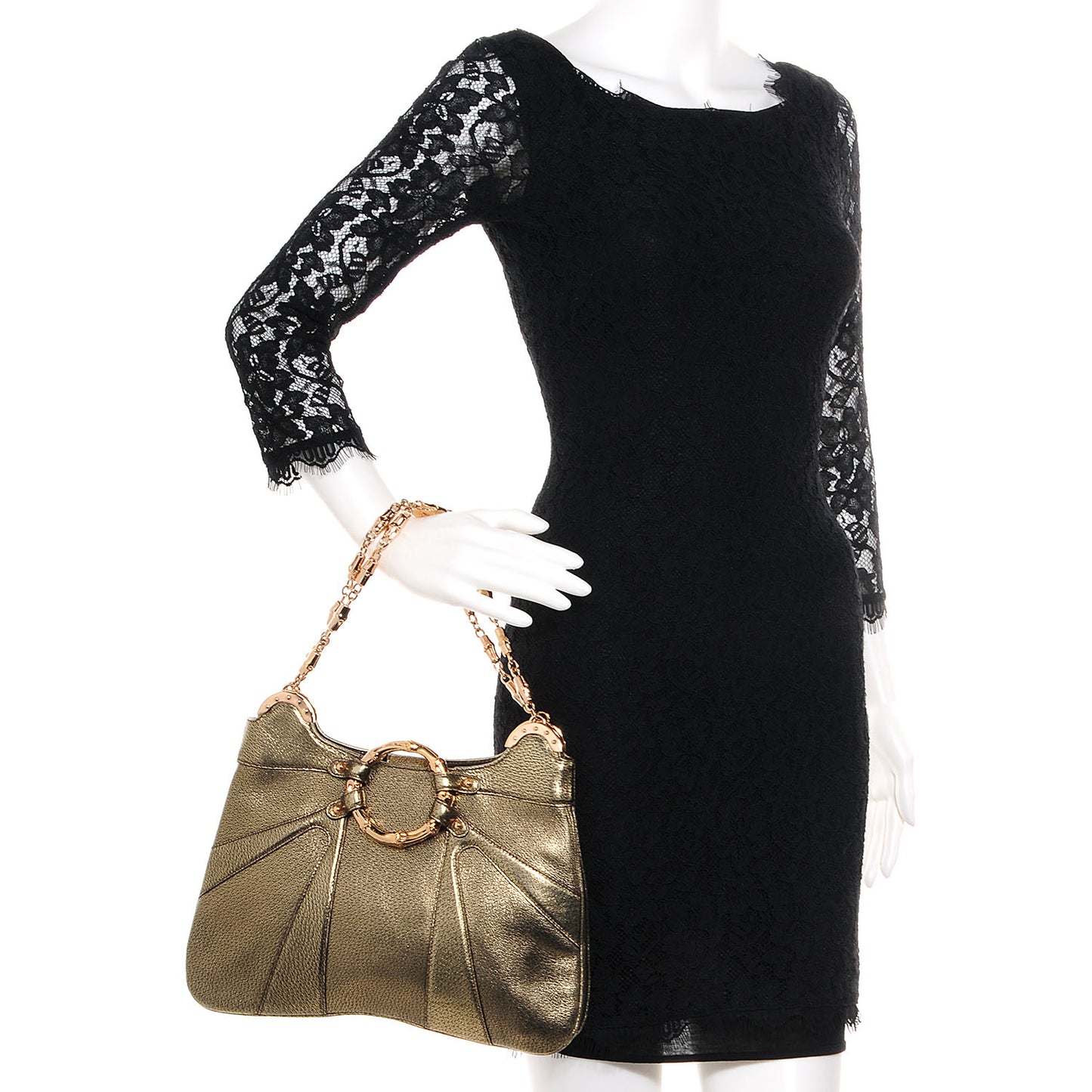 Leather Bamboo Chain Shoulder Bag Metallic