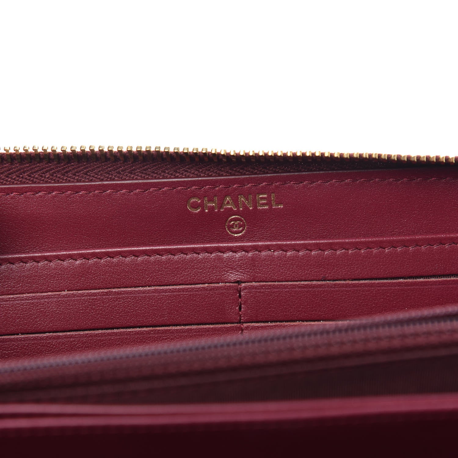 Chanel Lambskin Studded Quilted Zip Around Wallet Burgundy 6 of 13