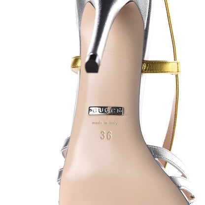 Gucci Metallic Nappa Crystal Zephyra Slingback High Heel Sandals 36 Silver Gold 8 of 9
