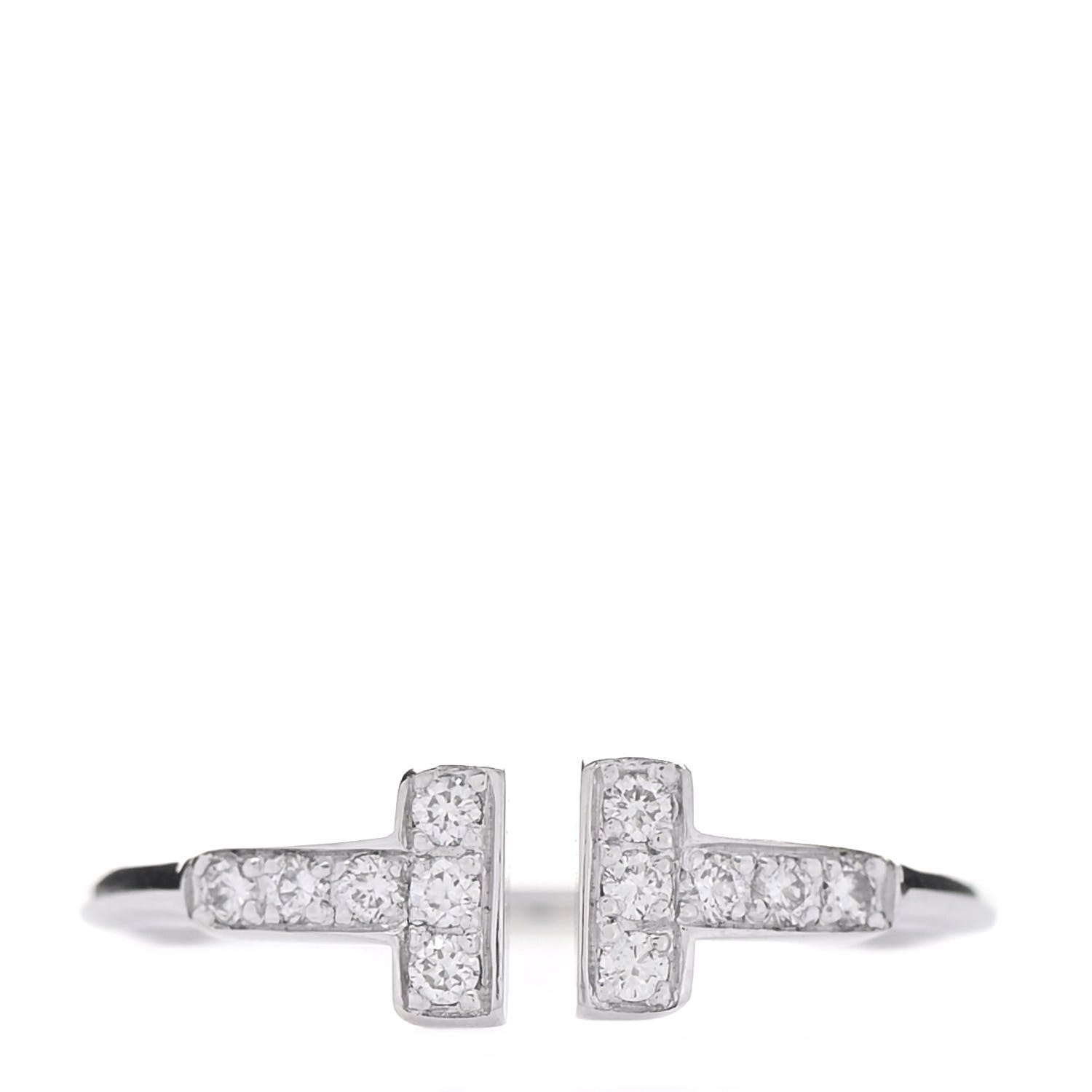 Tiffany 18K White Gold Diamond T Wire Ring 53 6.5 1 of 5