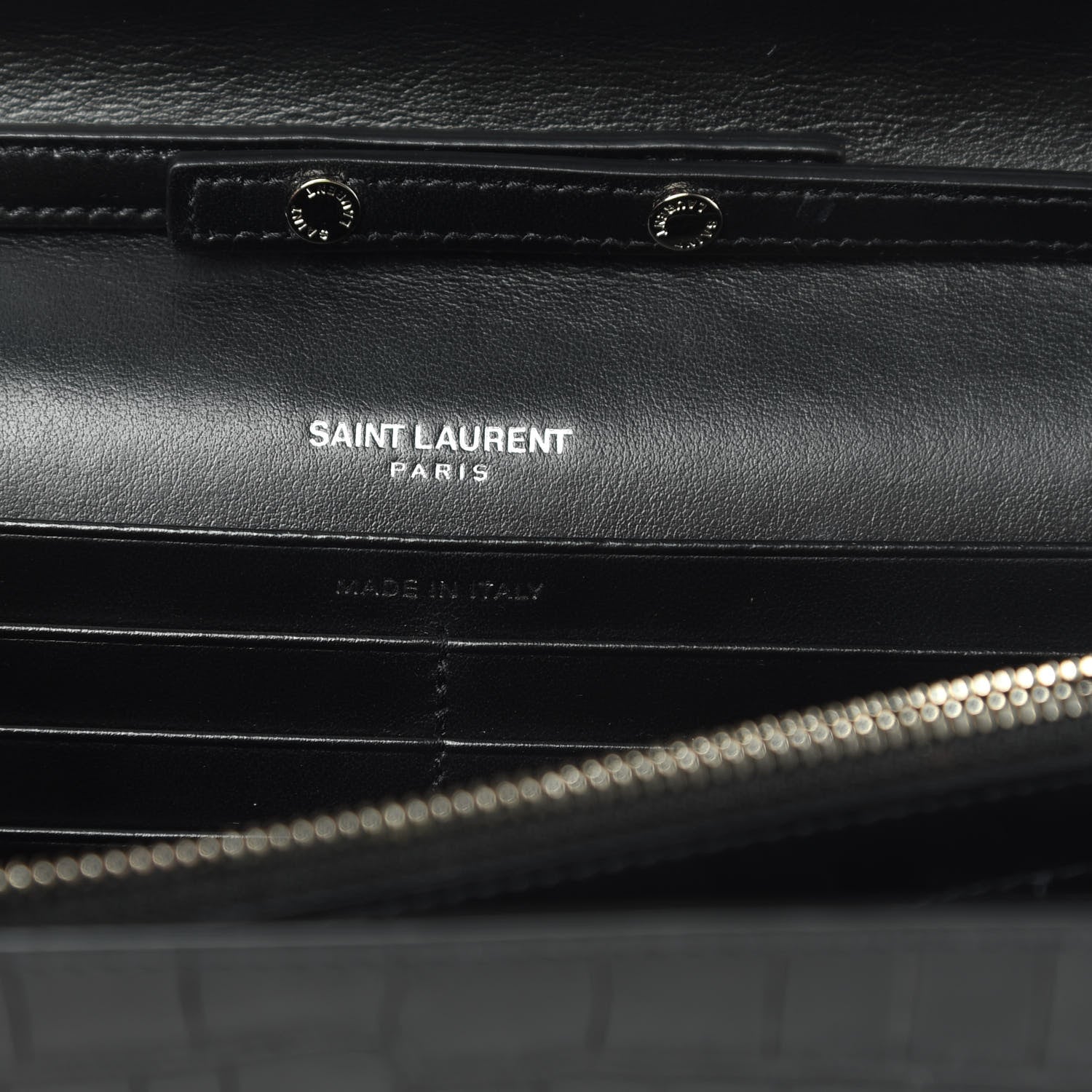 Saint Laurent Calfskin Crocodile Embossed Monogram Chain Wallet Black 6 of 13