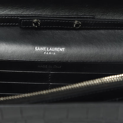 Saint Laurent Calfskin Crocodile Embossed Monogram Chain Wallet Black 6 of 13