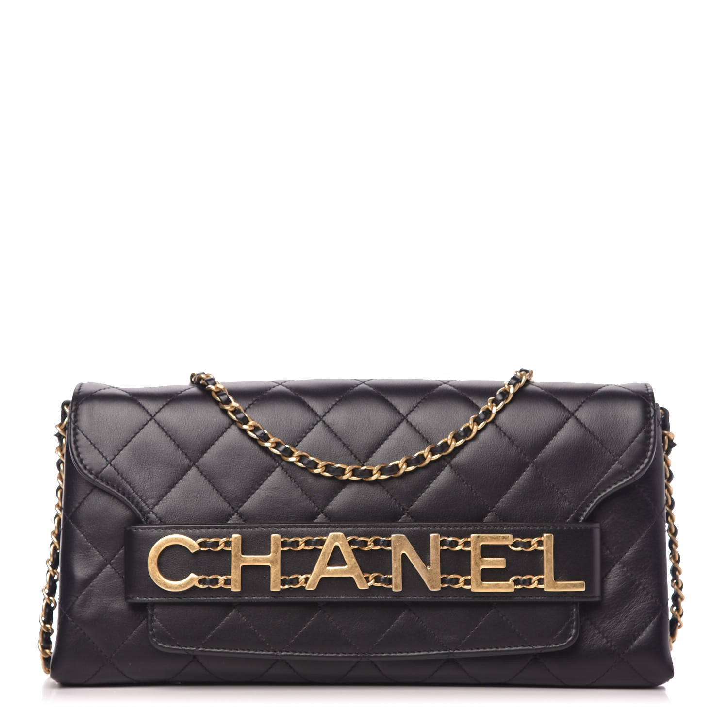 Chanel Calfskin Quilted Enchained Clutch Black 1 of 11