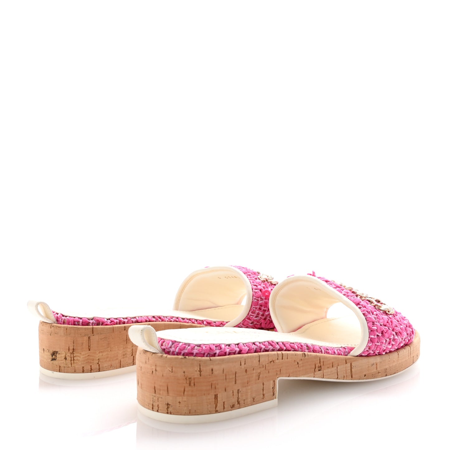 Tweed Cork Mule Sandal 39  Pink White