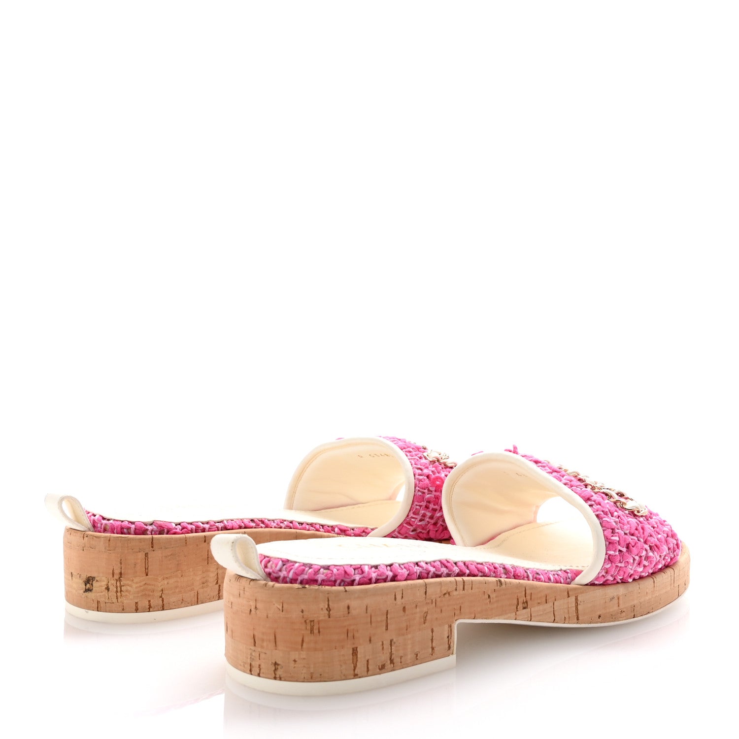 Chanel Tweed Cork Mule Sandal 39  Pink White 5 of 10