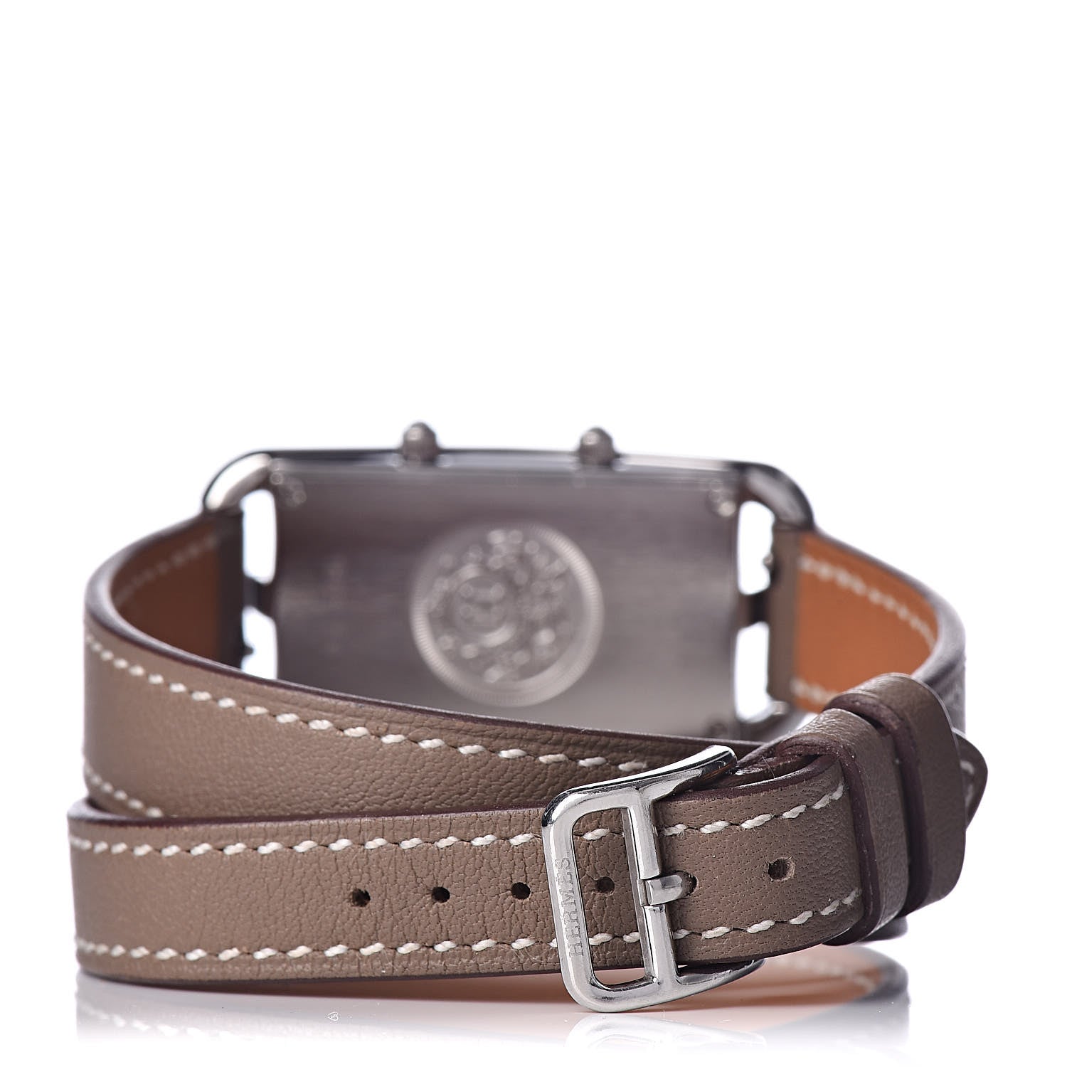 Hermes Stainless Steel Swift 20mm Cape Cod Double Tour Deux Zones Quartz Watch Etoupe 4 of 8