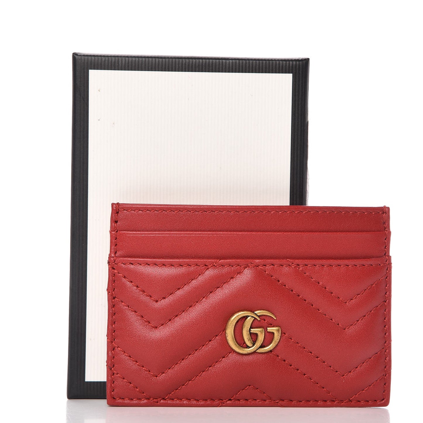 Calfskin Matelasse GG Marmont Card Holder Hibiscus Red