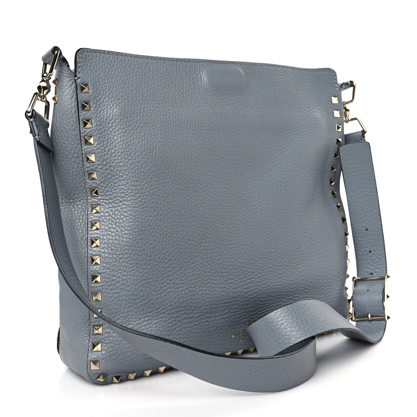 Pebbled Calfskin Large Rockstud Flip-Lock Messenger Bag Light Stone
