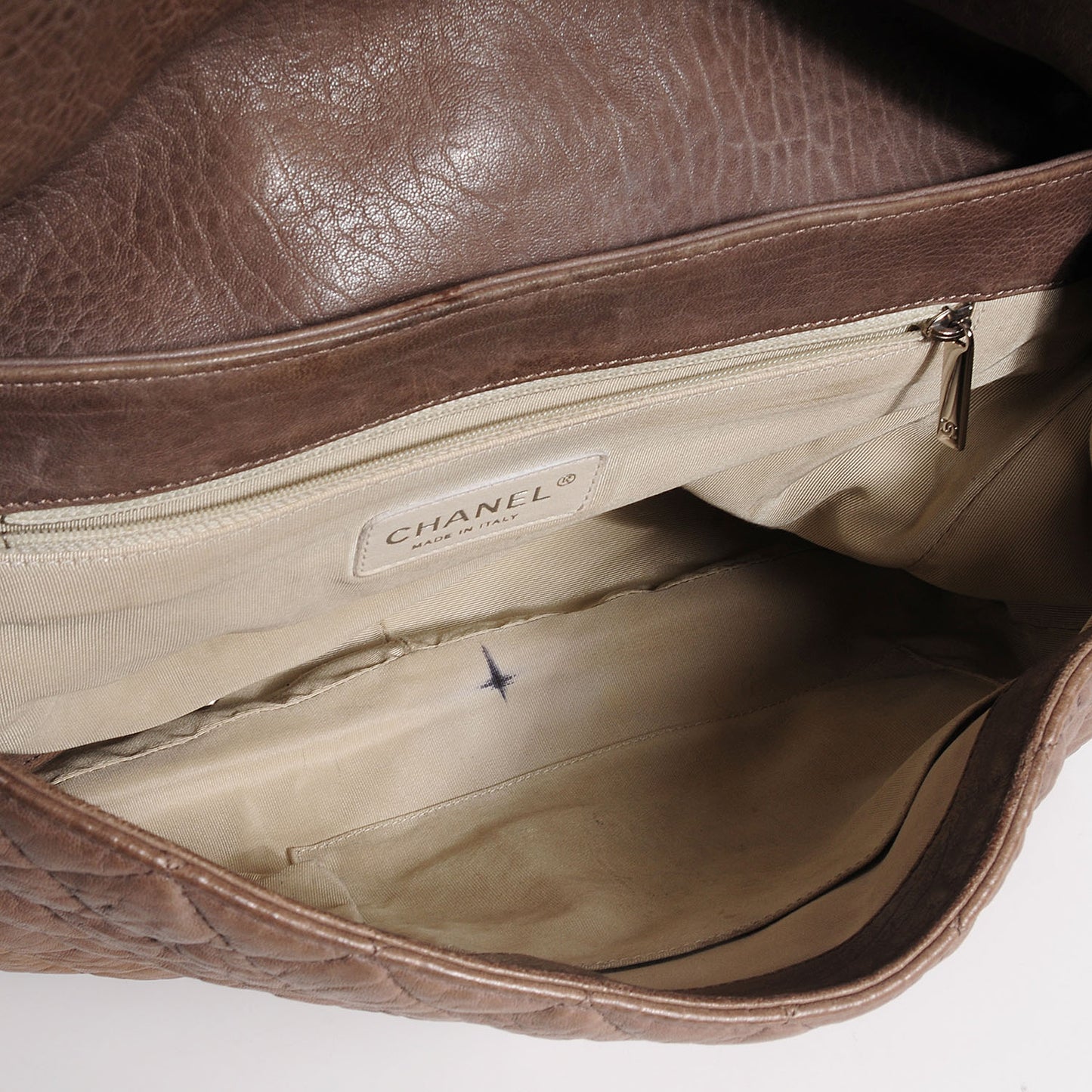 Washed Lambskin Chain Around Maxi Flap Bag Brown