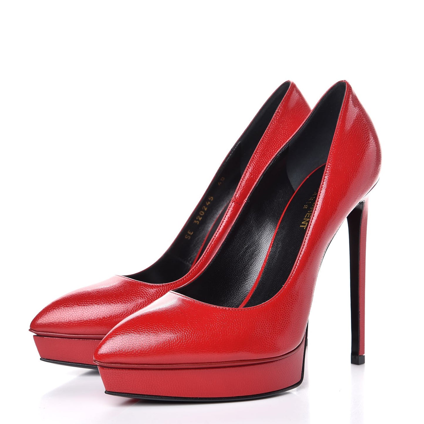 Pebbled Patent Calfskin Janis 105 Platform Pumps 40 New Red