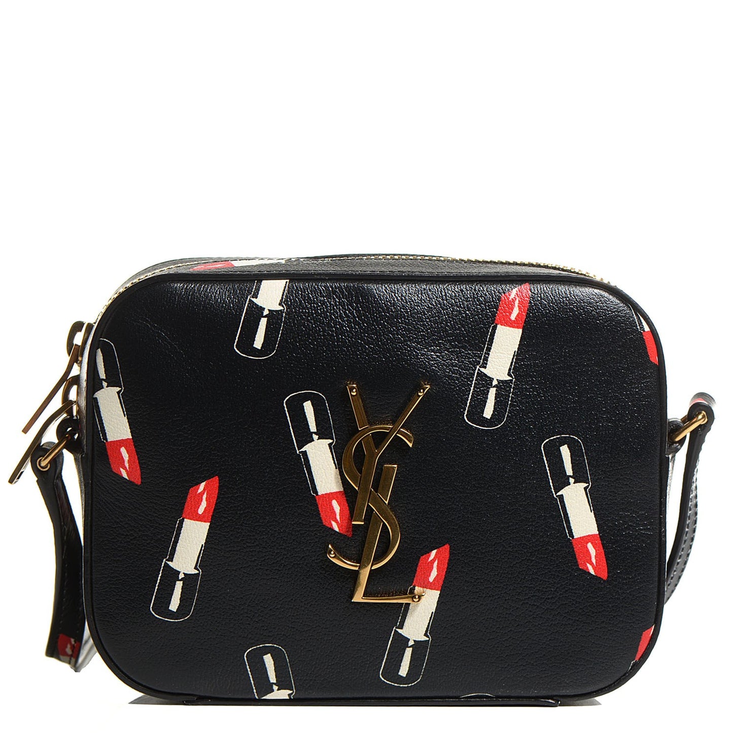 Monogram Small Lipstick Print Leather Camera Bag Black