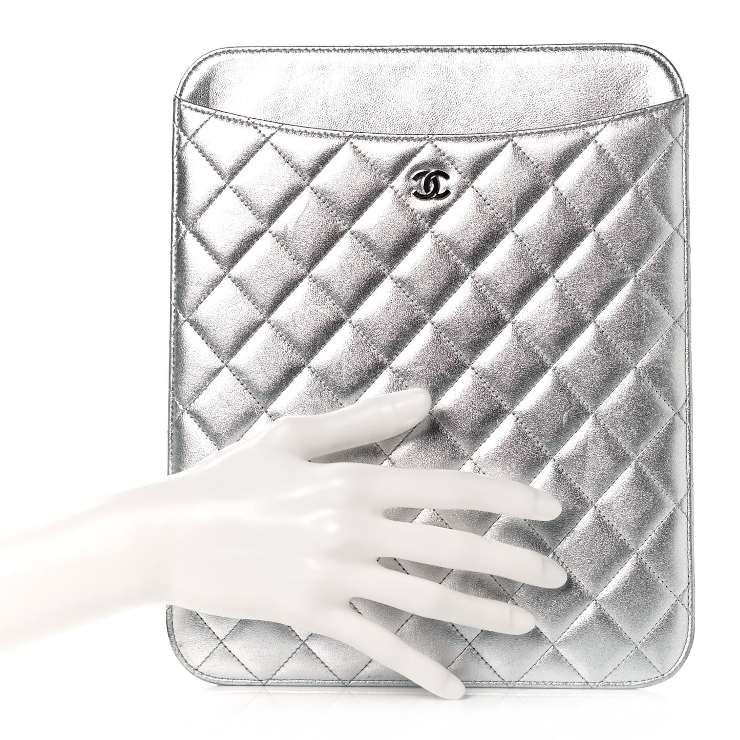 Metallic Lambskin Quilted iPad Case Sleeve Silver