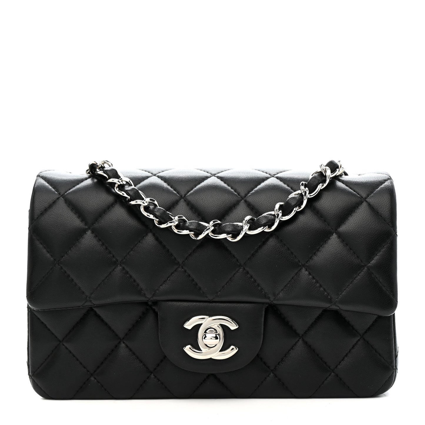 Lambskin Quilted Mini Rectangular Flap Black