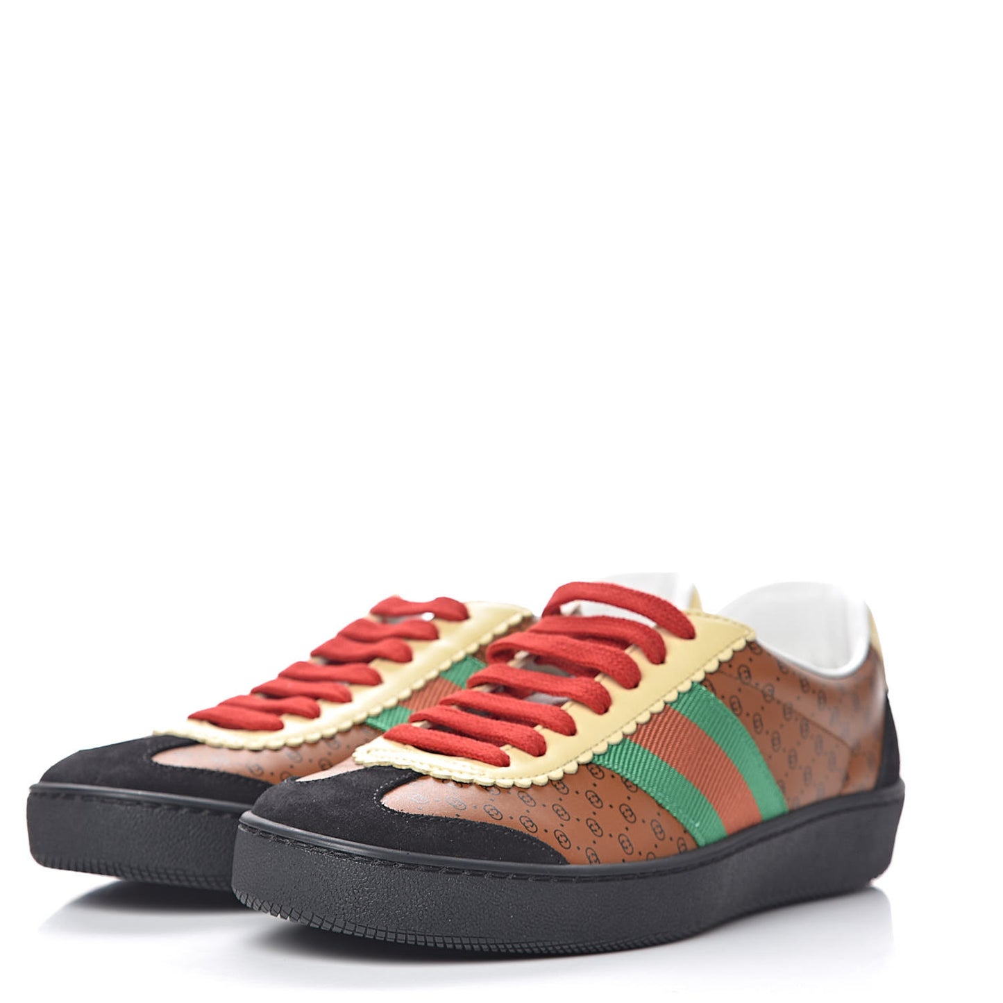 X DAPPER DAN Calfskin Suede GG Micro Monogram Womens G74 Sneakers 35.5 Black Cuir Burro